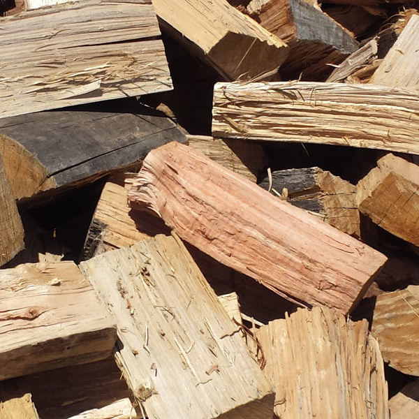 Photo of semi-seasoned blue gum firewood.