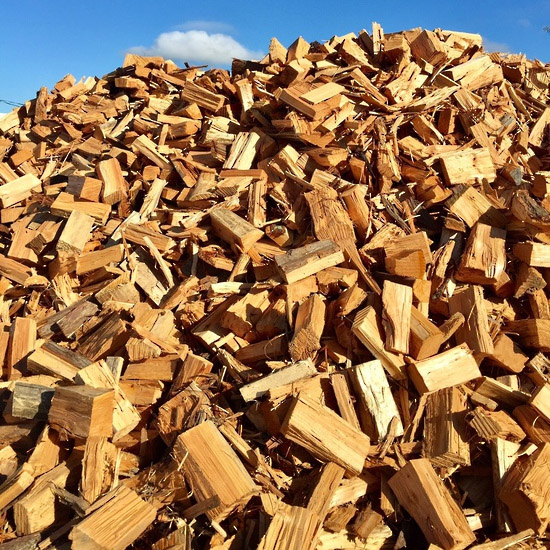 Photo of semi-seasoned macrocarpa firewood.